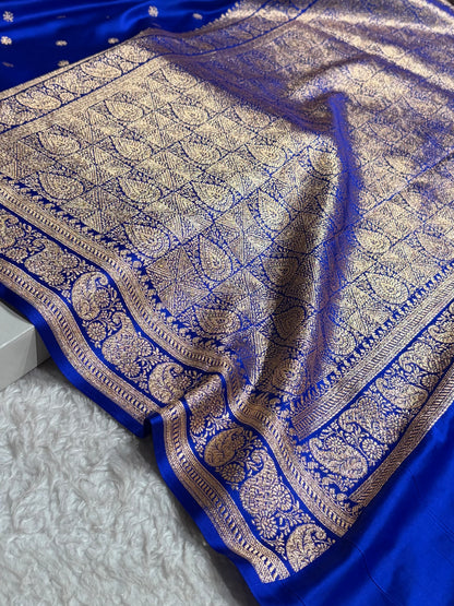 Banarasi Satin Katan Saree With Boota Pattern in Royal Blue Shades SK127