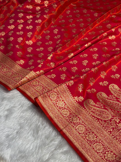Orange Shades Banarasi Satin Silk Saree SS34