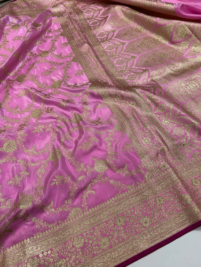Ultra Light Weight Satin Silk Jaal in Baby Pink Shades