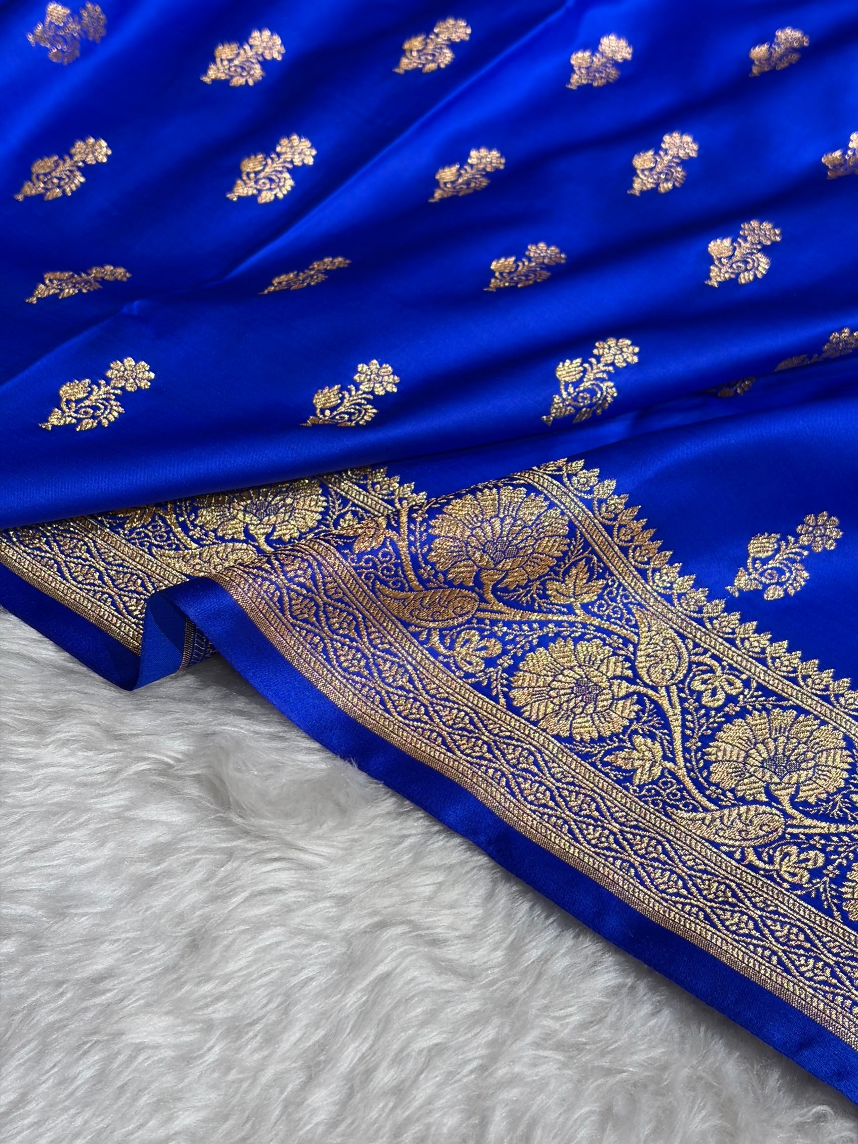 Banarasi Royal Blue Unique Boota Pattern Satin Katan Silk Saree SK68