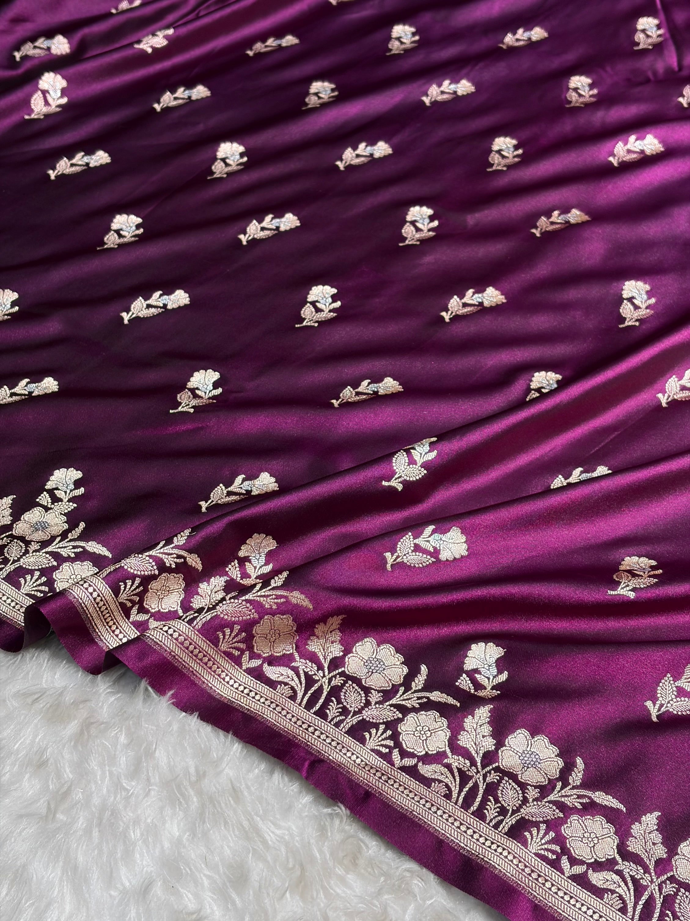 Banarasi Wine Boota With Floral Border Mashru Silk Saree MSM-88