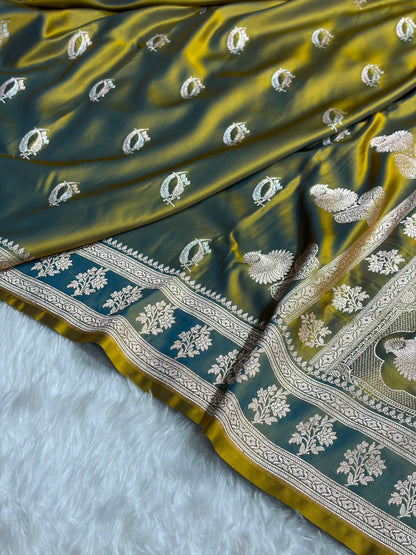 Liril Mehendi Shades Banarasi Boota Pattern Floral Mashru Silk Saree MSM-112