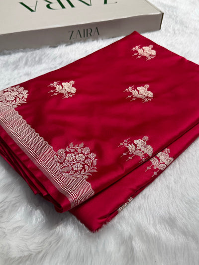Banarasi Ruby Rani Shades Floral Mashru Silk Saree MCS87
