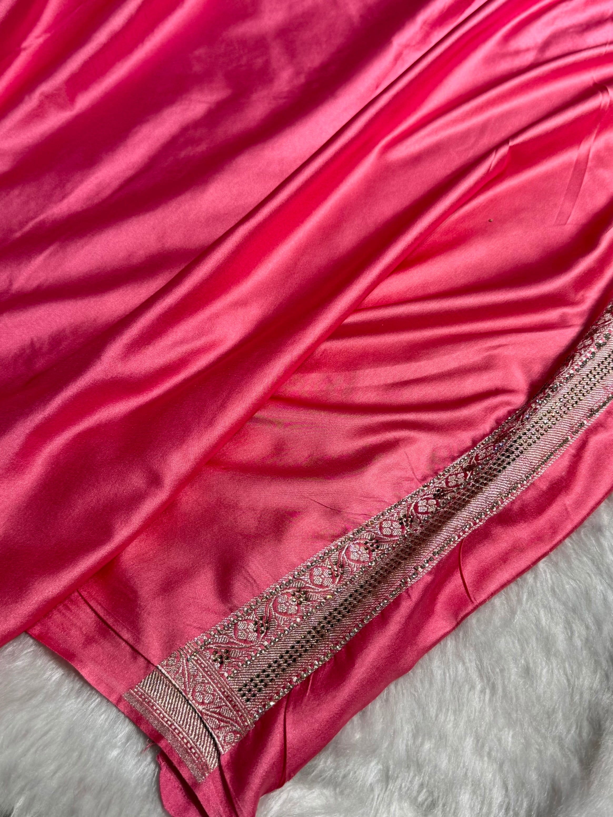 Peach Bananasi Jaal Mashru Silk Saree with Swarovski Work BMCS08