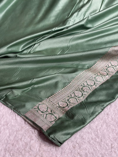 Sea Green Sona Rupa Floral Motif Mashru Silk Saree MCS35