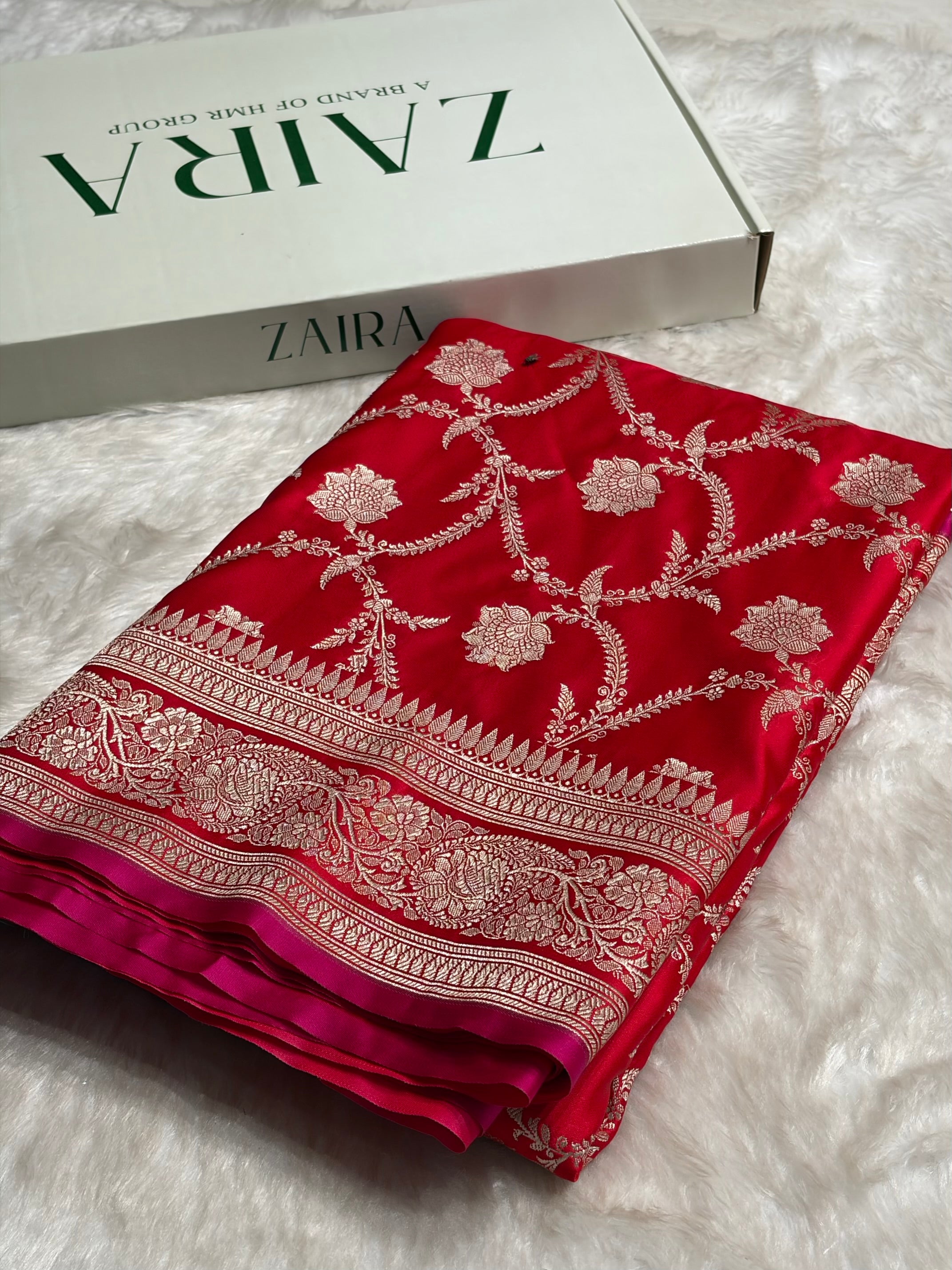 Red Jaal Pattern Satin Katan Silk Saree SK66