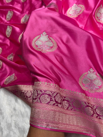 Blush Pink Minakari Boota Mashru Silk Saree MCS35