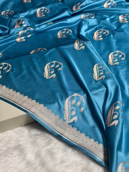 Firozi Shades Unique Boota Motif Mashru Silk Saree MS12