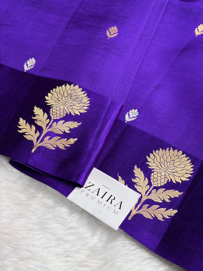 Royal Blue Shades Boota Handwoven Pure Katan Paper Silk RM-12