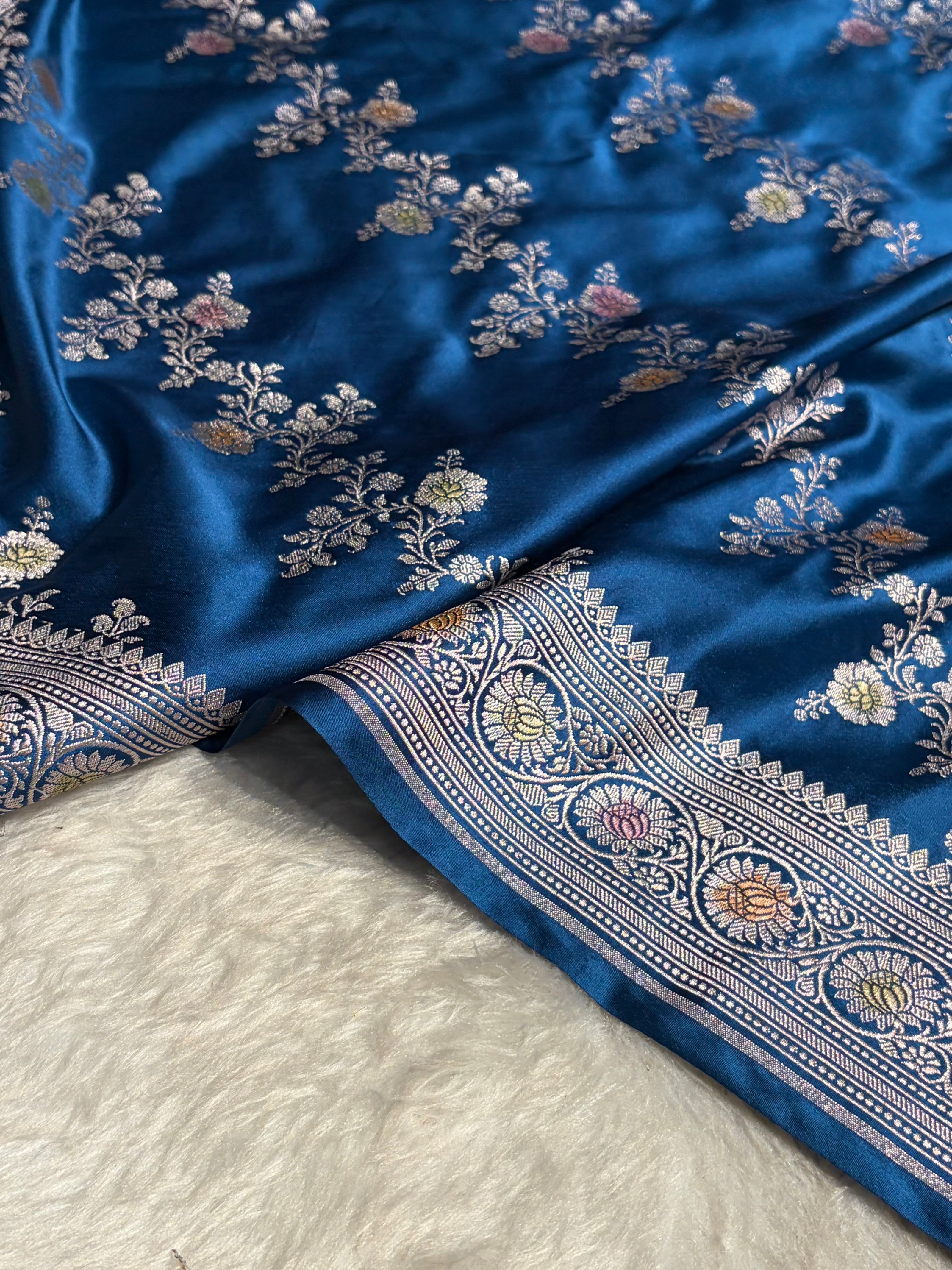 Light Royal Blue Minakari Banarasi Cross Mashru Silk Saree MS01