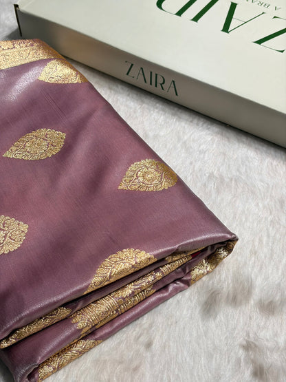 Ultra Light Weight Satin Silk Boota in Lavender Shades SS05