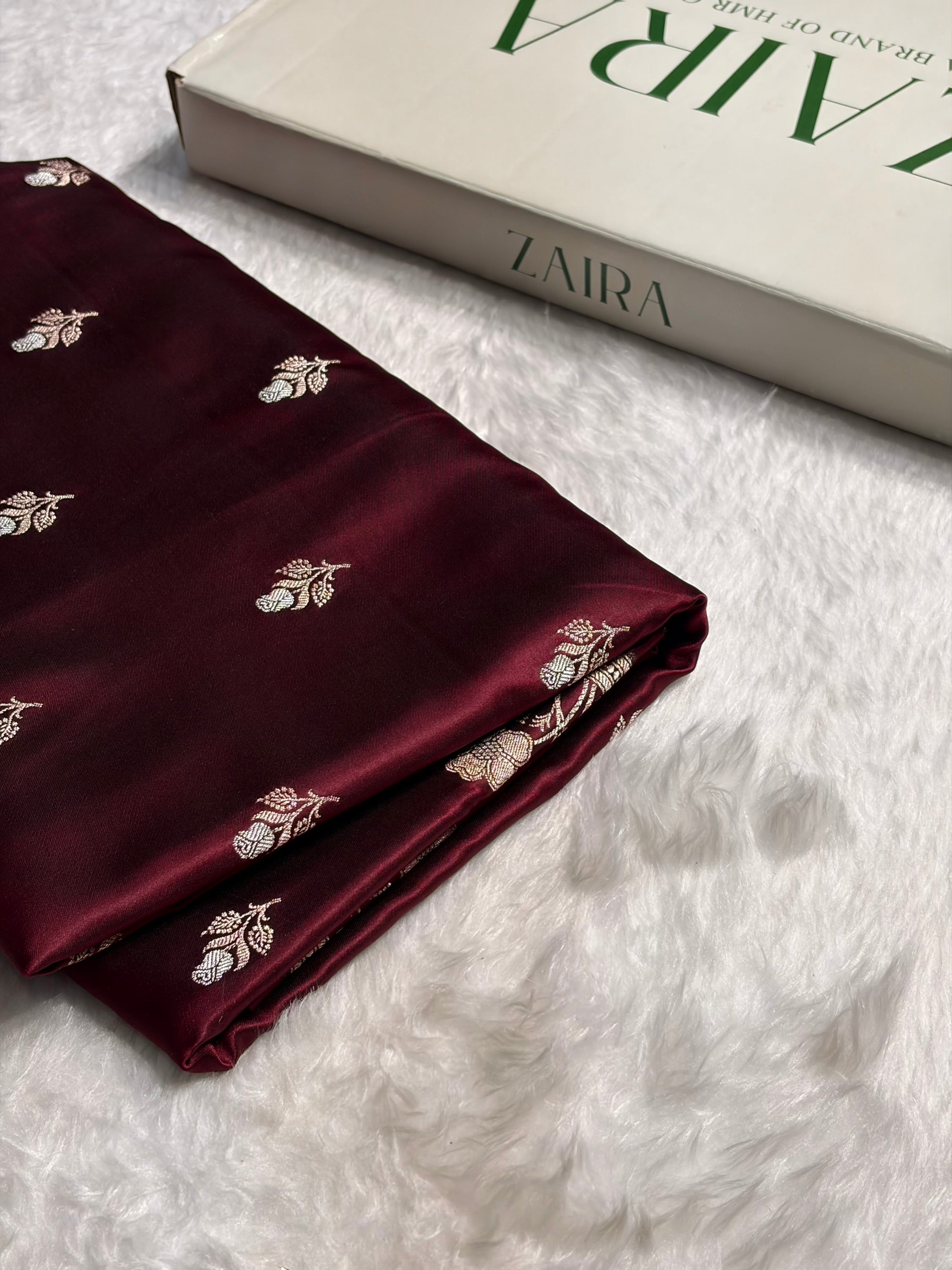 Garnet Boota With Floral Border Mashru Silk Saree MSM-85