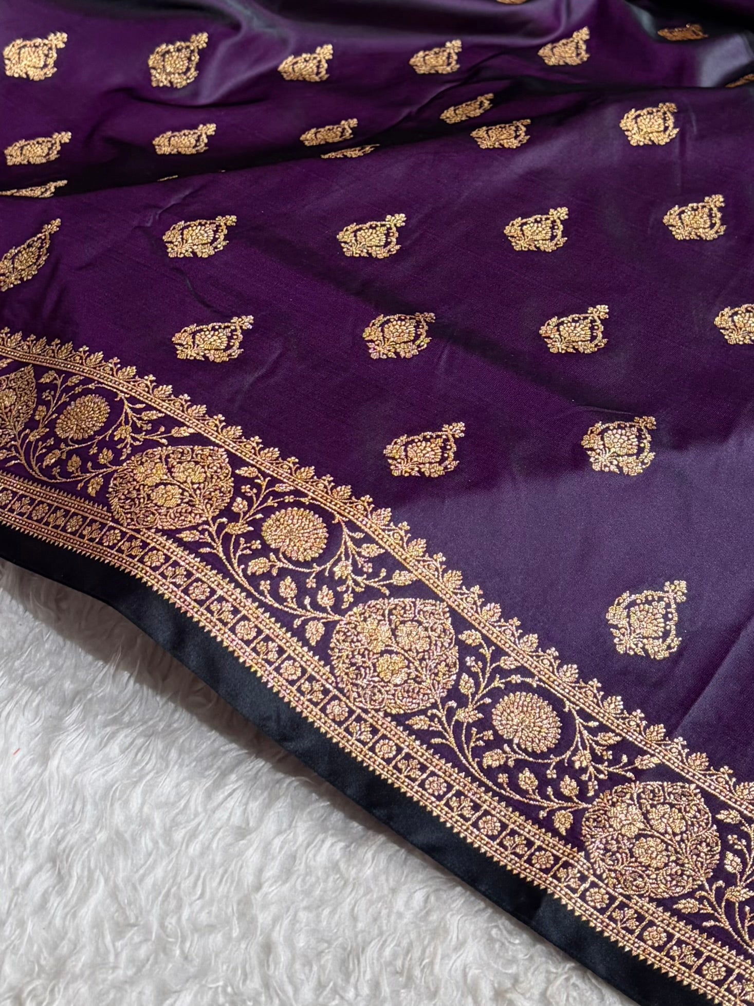 Banarasi Satin Katan Saree With Boota in Cross Wine Shades SK98