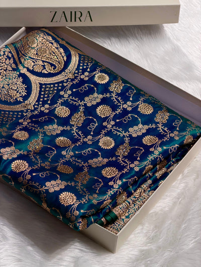 Peacock Satin Silk Jaal with Swavroski Work BSS17