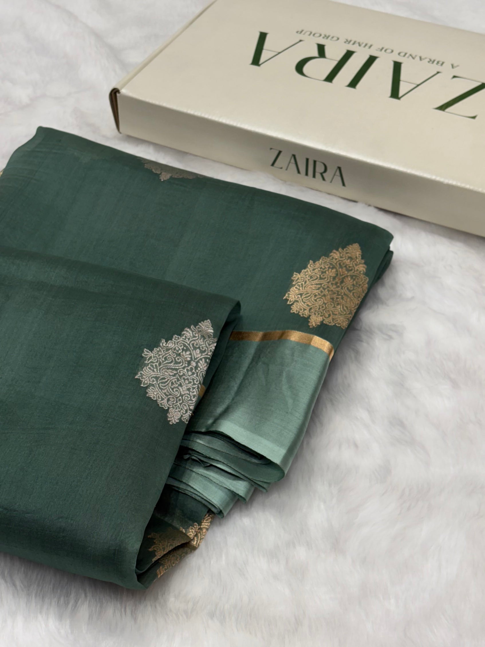 Pure Organza With Raw Mango Border Mouse Gray Shades Banarasi Silk Saree PO-03