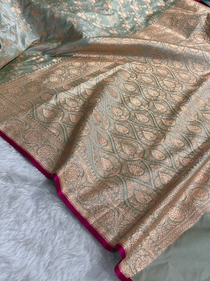 Bananas Pista Cross Satin Katan Silk Saree SK17