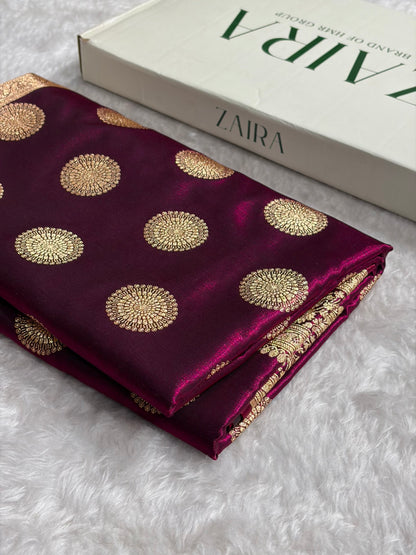 Wine Shades Banarasi Satin Silk Saree SS33