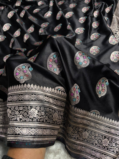 Black With Bananasi Minakari Boota Mashru Silk Saree MCS81