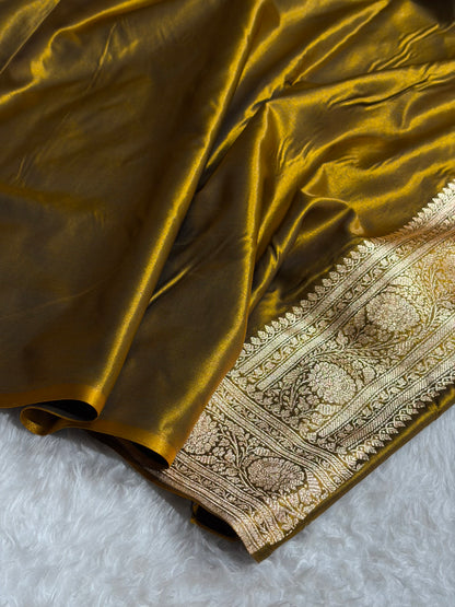 Satin Silk Cross Pattern in Mahndi Shades SS37
