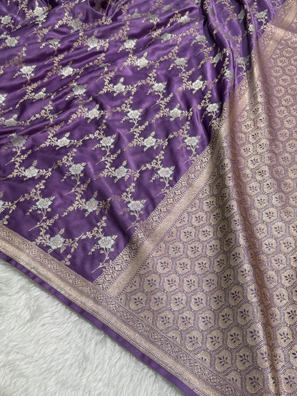 Dusty Lavender Minakari Jaal Mashru Silk Saree