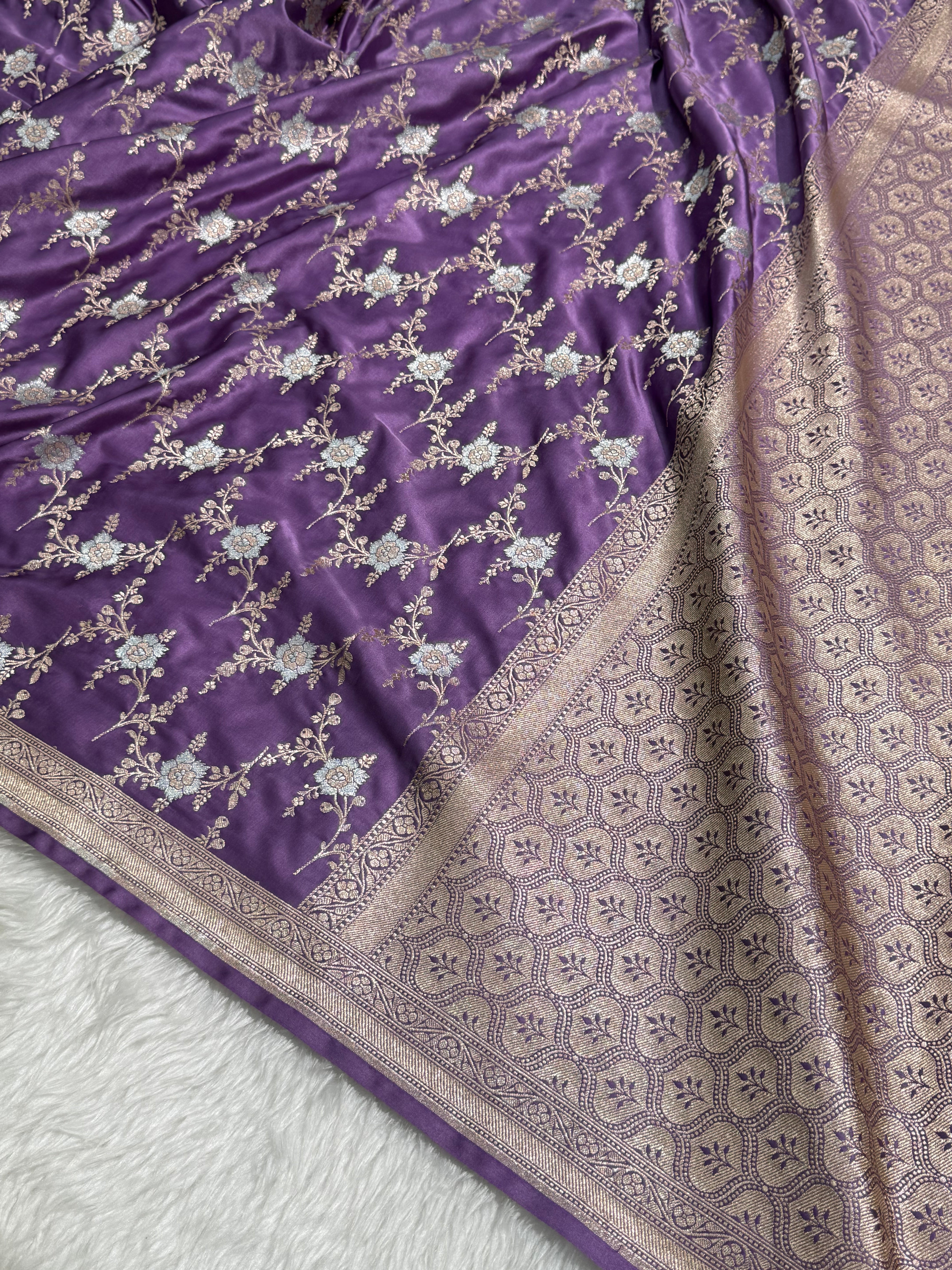 Dusty Lavender Minakari Jaal Mashru Silk Saree