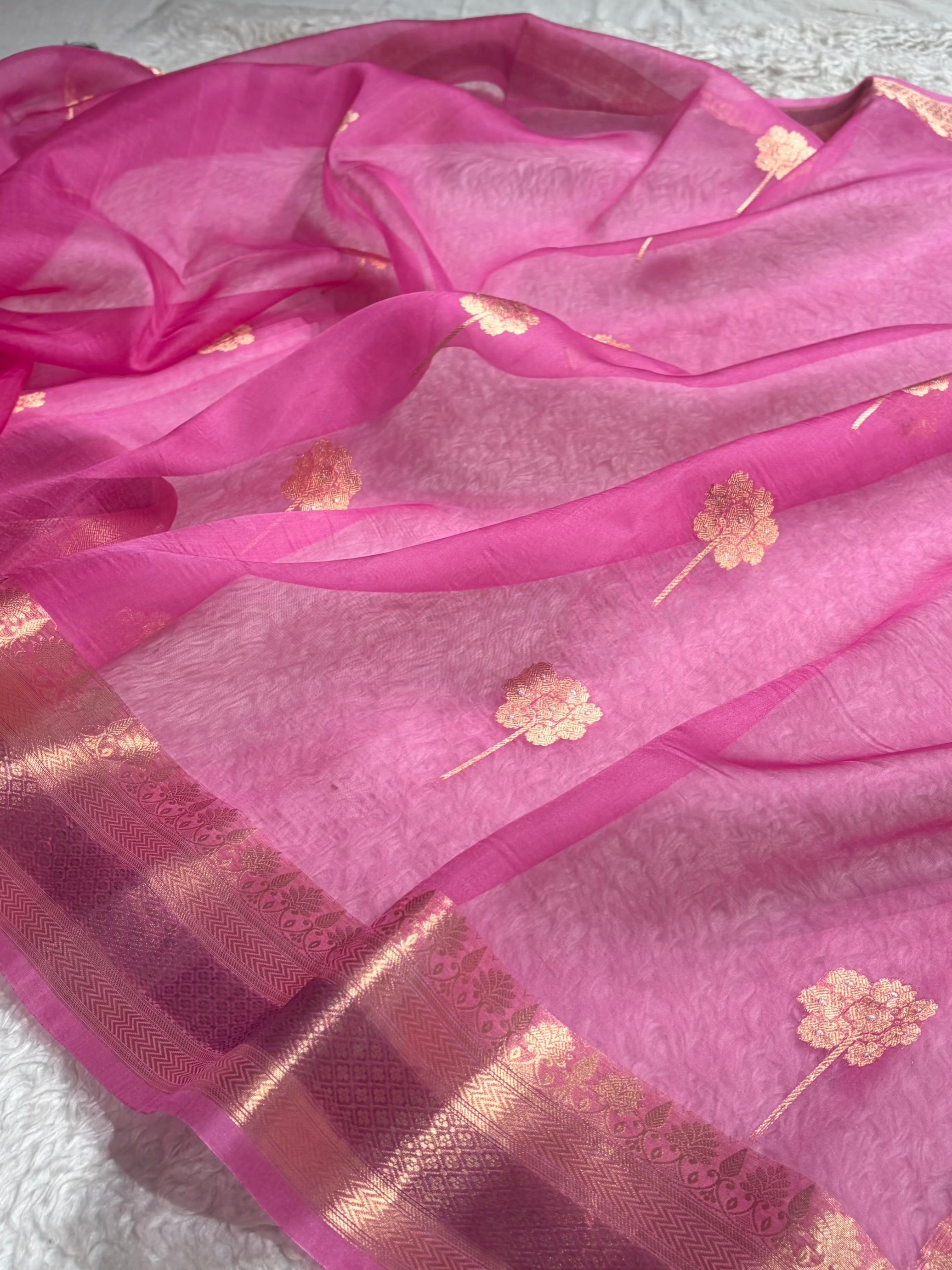 Banarasi Pure Organza Rani Shades With Minakari Boota Banarasi Silk Saree PO-36