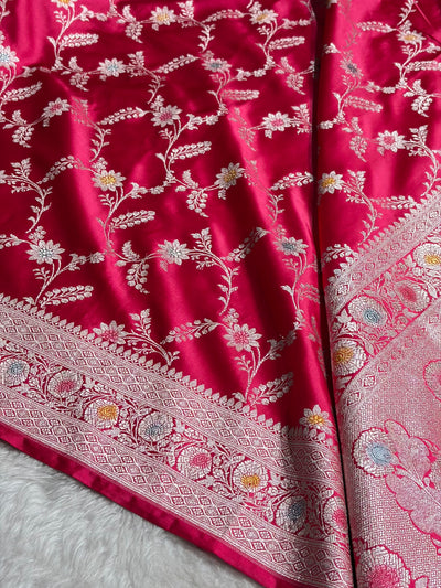 Banarasi Pattern Minakari Jaal Rani Shade Mashru Silk Saree MCS23