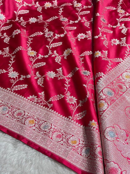 Banarasi Pattern Minakari Jaal Rani Shade Mashru Silk Saree MCS23