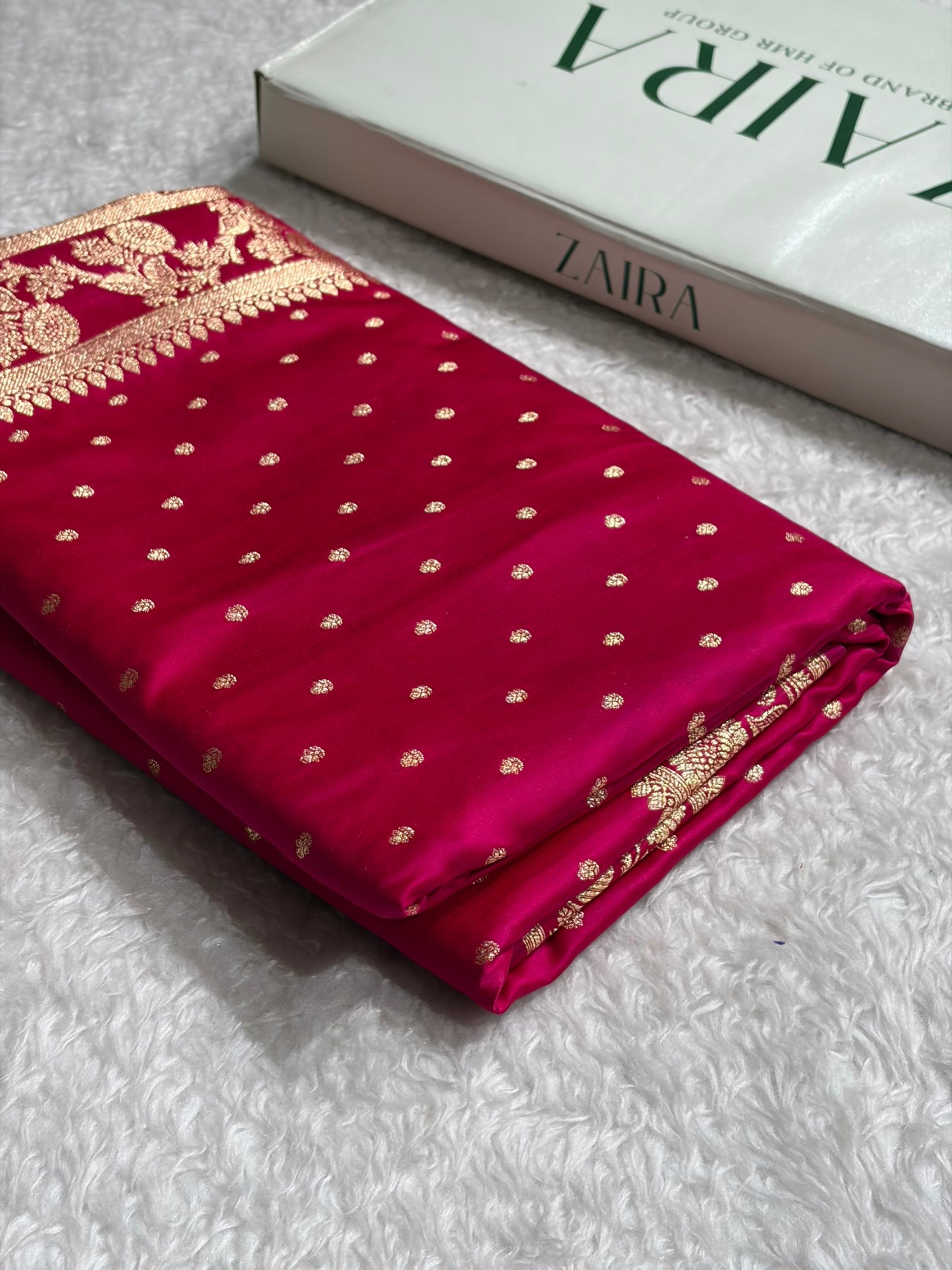 Banarasi Satin Katan Saree With Boota in Rani Shades SK107