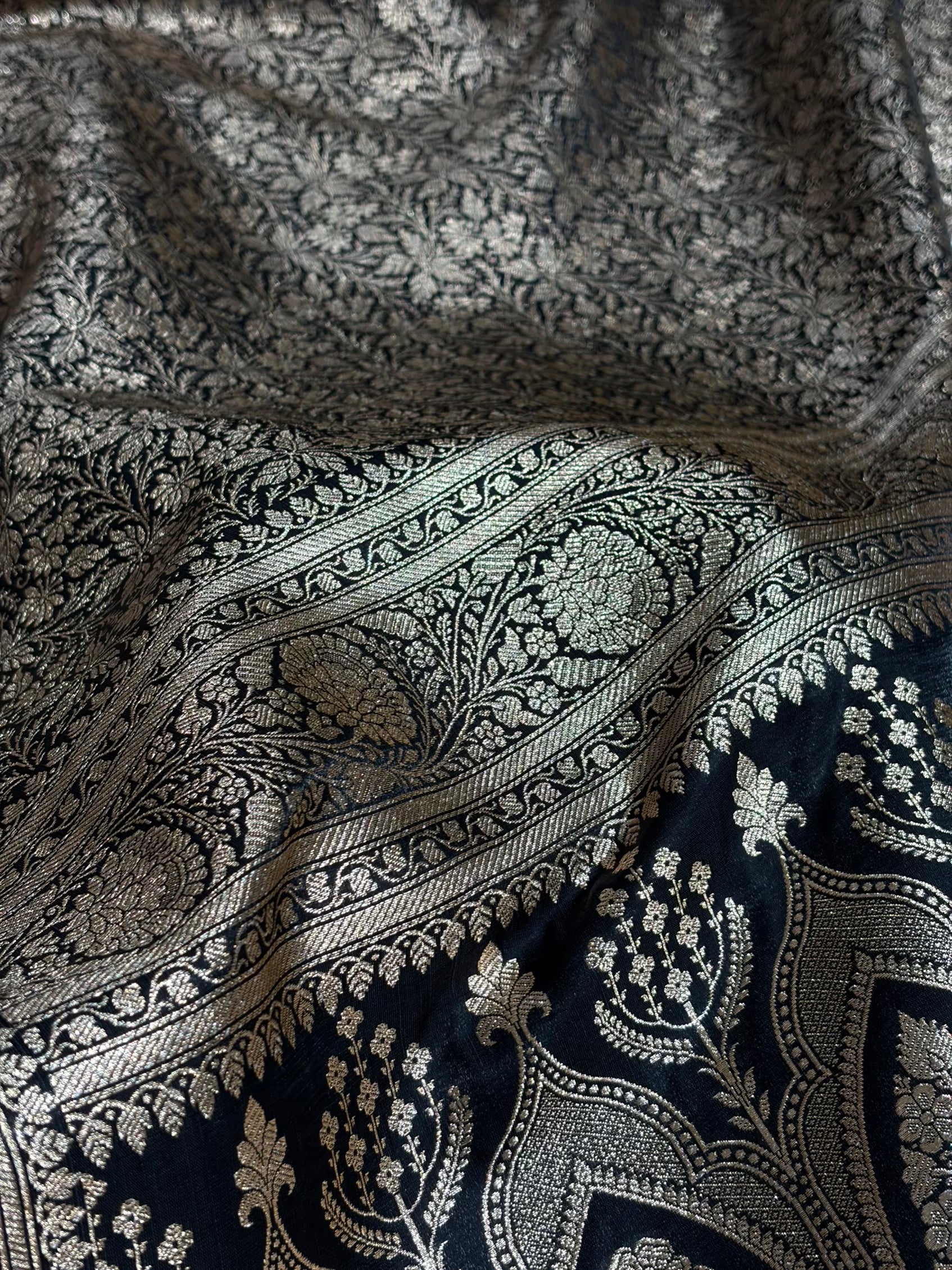 Black Shades Brocket Satin Silk Saree Banarasi Saree Shades SS30