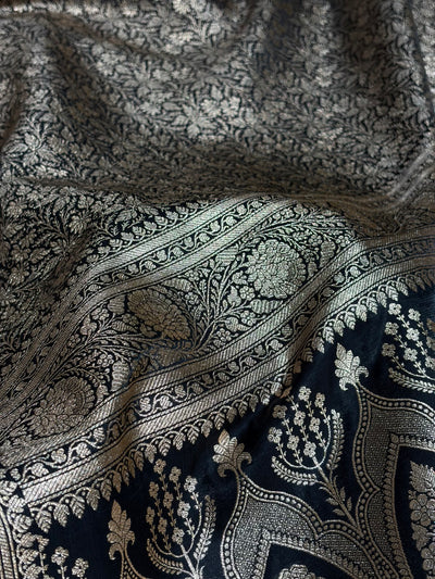 Black Shades Brocket Satin Silk Saree Banarasi Saree Shades SS30