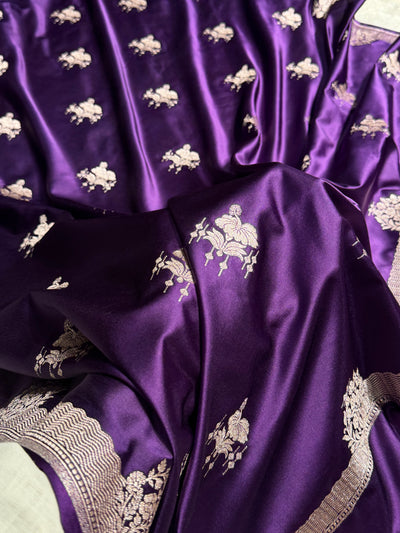 Bridal Banarasi Purple Shades Floral Mashru Silk Saree MCS87