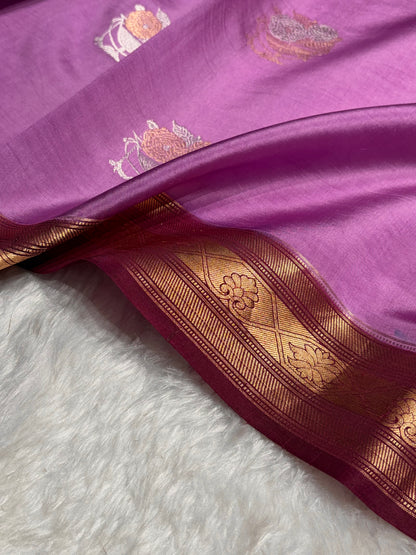 Contrast Lavender With Garnet Boota Handwoven Raw Mango Silk RM-29