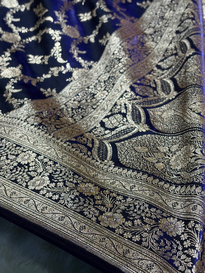 Satin Silk Banarasi Jaal in Dark Royal Blue Shades SS14
