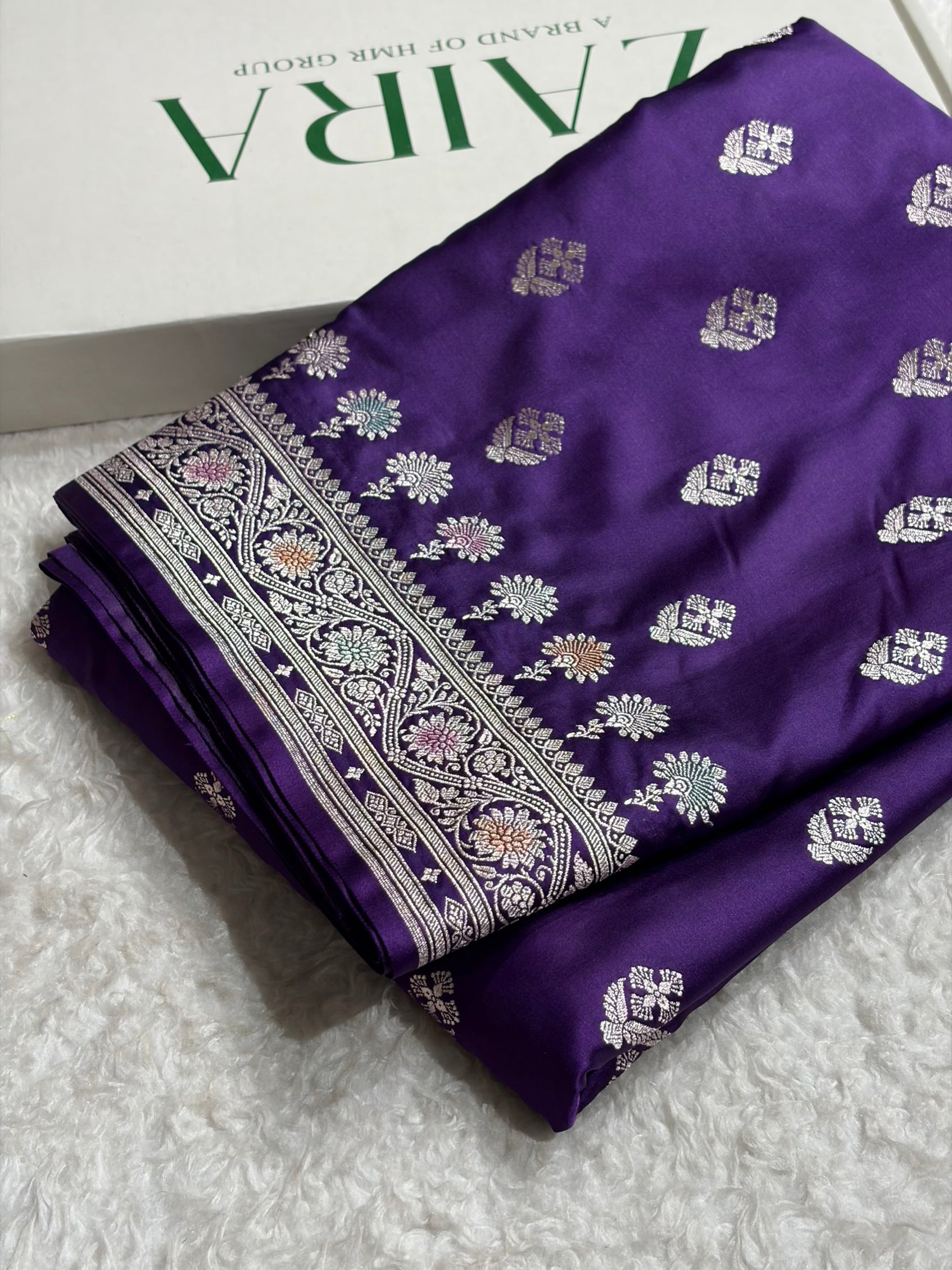 Purple Shades Floral Border Minakari Boota Mashru Silk Saree MS66