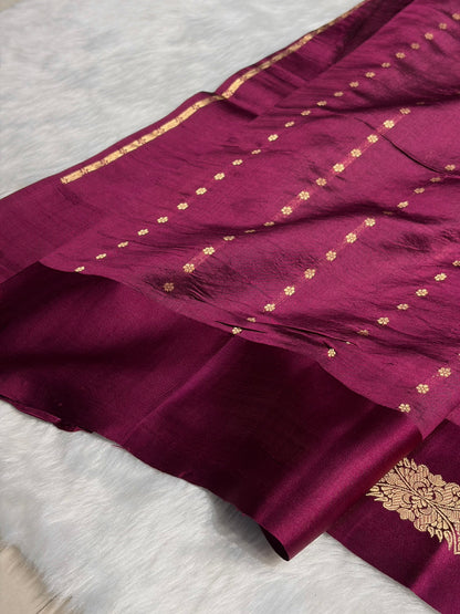 Wine Shades Rangkart Boota Handwoven Pure Katan Raw Mango Silk RM-37