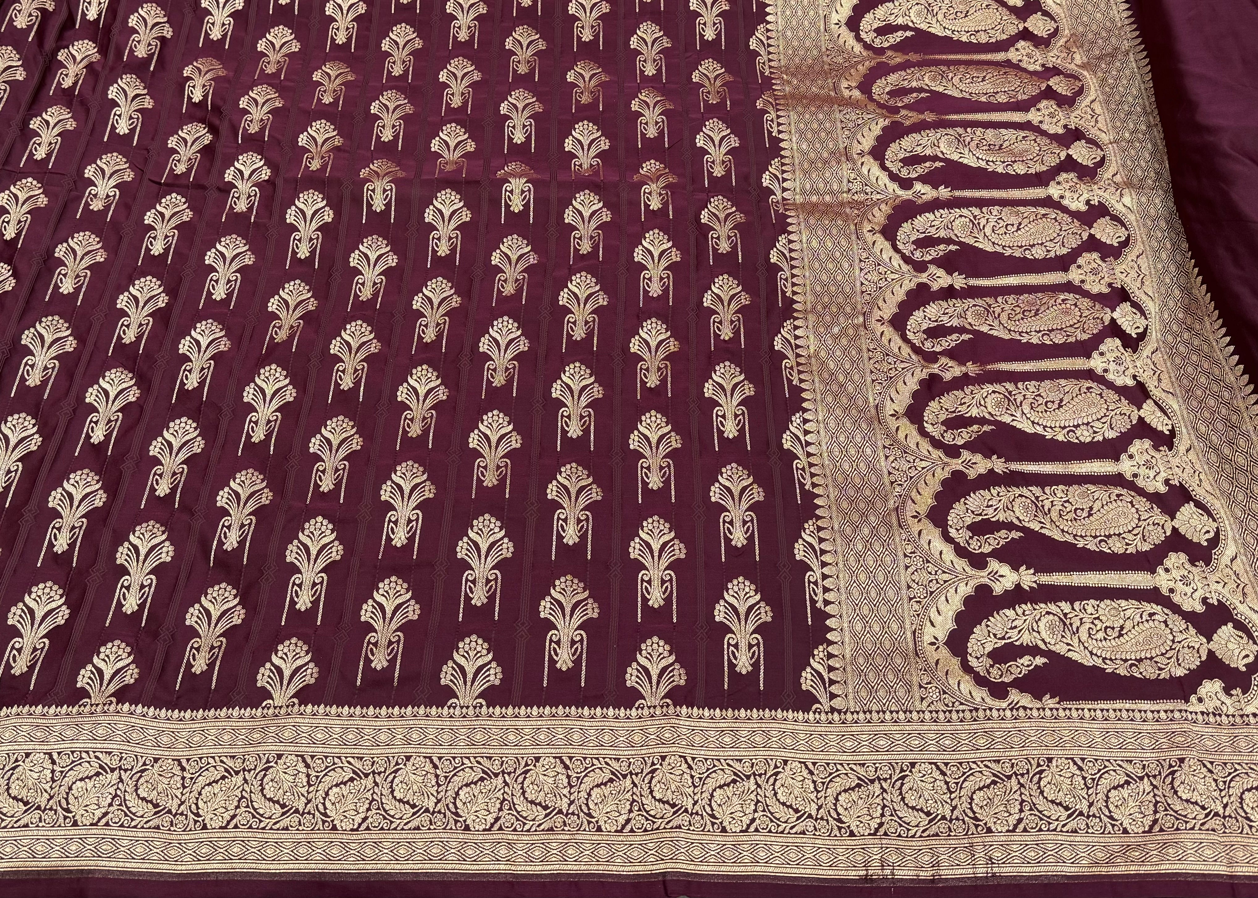 Chocolate Tanchoi Meena Mashru Silk Saree