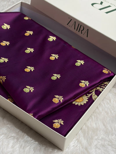 Wine Shades Minakari Boota Pattern Satin Katan Silk Saree SK18