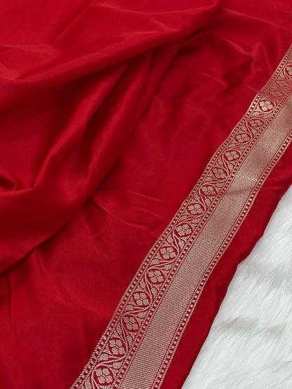 White Minakari Jaal With Red Edge Mashru Silk Saree