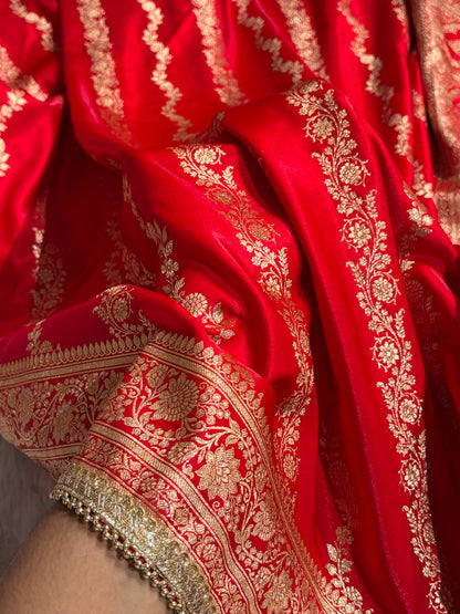 Red Shades Cross Satin Silk Saree with gotta patti SSGP10
