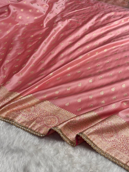 Banarasi Satin Katan Silk Saree In Baby Pink Shades with gotta Patti SKGP7
