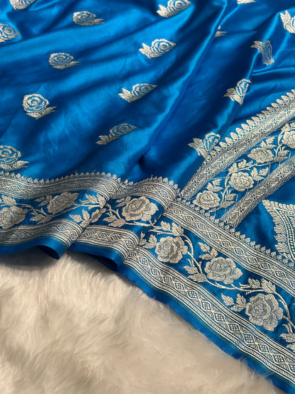 Firozi Rose Motif Mashru Silk Saree MS14