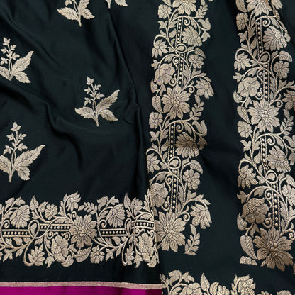 Black Floral Mashru Silk Saree