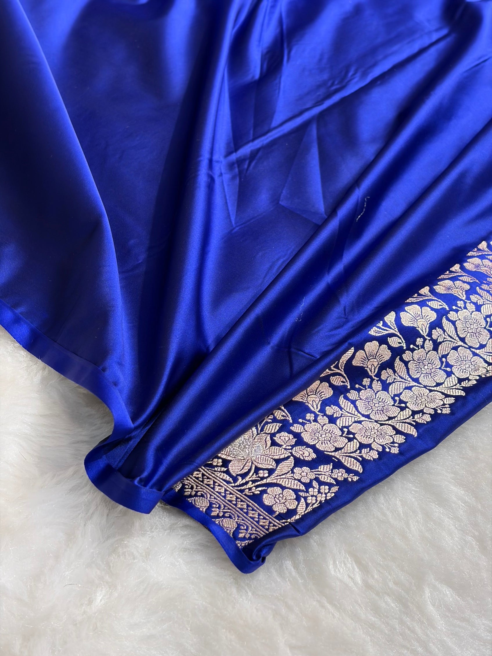 Royal Blue Shades Banarasi Minakari Boota Skirt Pattern Floral Mashru Silk Saree MSM-116