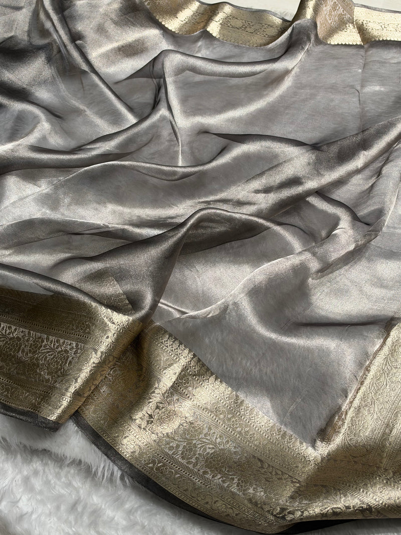 Gray Shades Pure Tissue Silk Saree with Brocade Blouse PT-08
