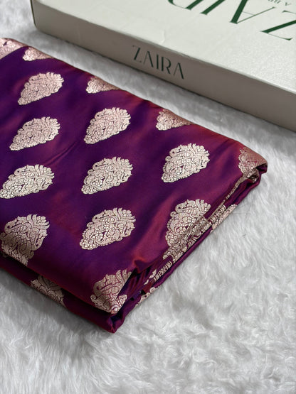 Reddish Magenta Shades Banarasi Boota Pattern Floral Mashru Silk Saree MSM-105