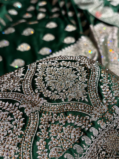 Bottle Green Tree Boota With Swarovski Work Mashru Silk Saree BMCS19