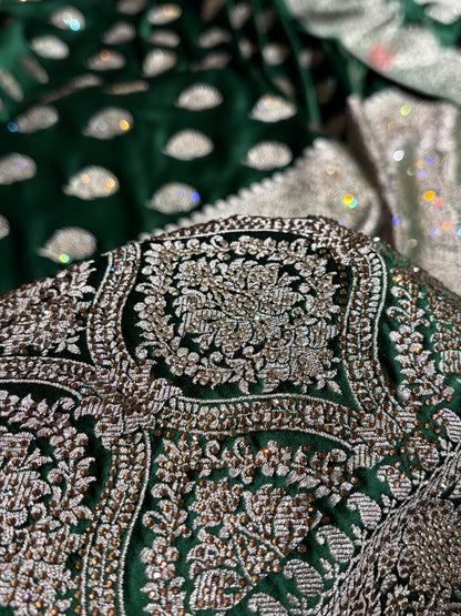 Bottle Green Tree Boota With Swarovski Work Mashru Silk Saree BMS19