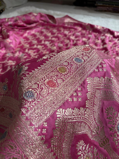 Dusty Pink Shades Banarasi Minakari Floral Jaal Mashru Silk Saree MCS28