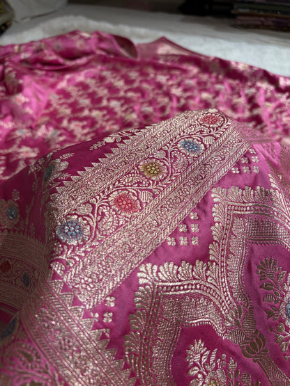 Dusty Pink Shades Banarasi Minakari Floral Jaal Mashru Silk Saree MS28